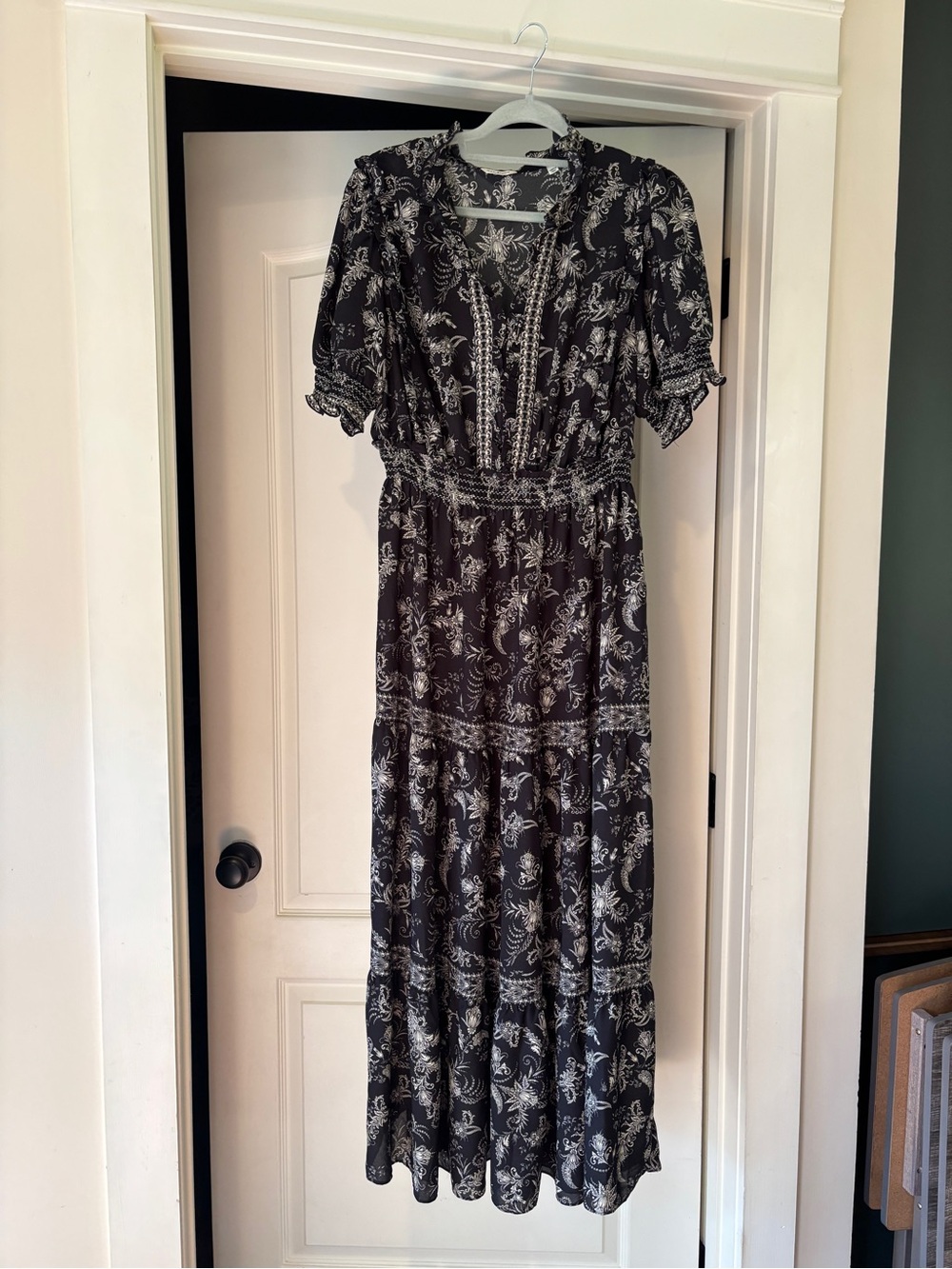 Max Studio Black and White Paisley Tiered Maxi Dress